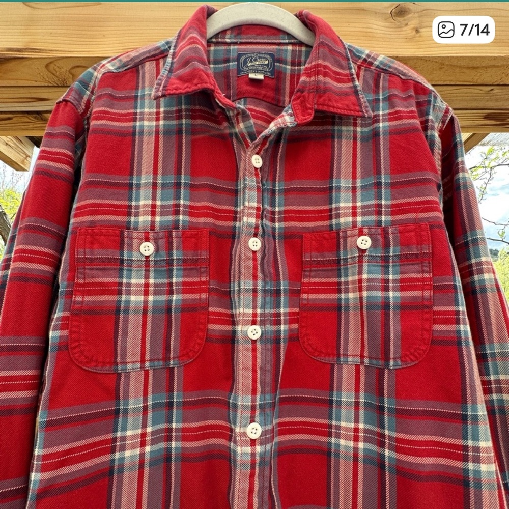 J. Crew Men's Red Plaid Flannel Shirt - Picture 4 of 15